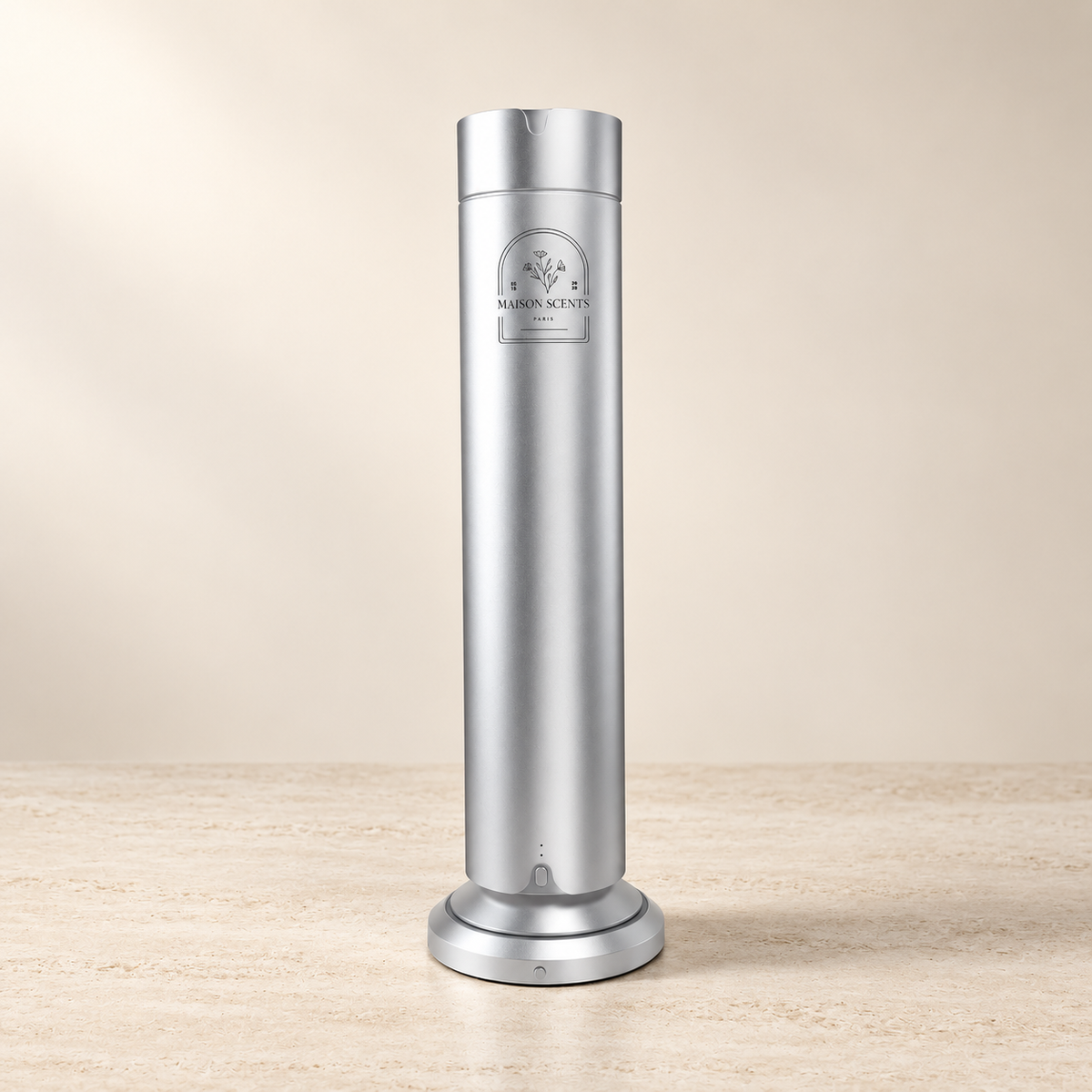 LUNA Tower Diffuser on a warm ivory luxury background