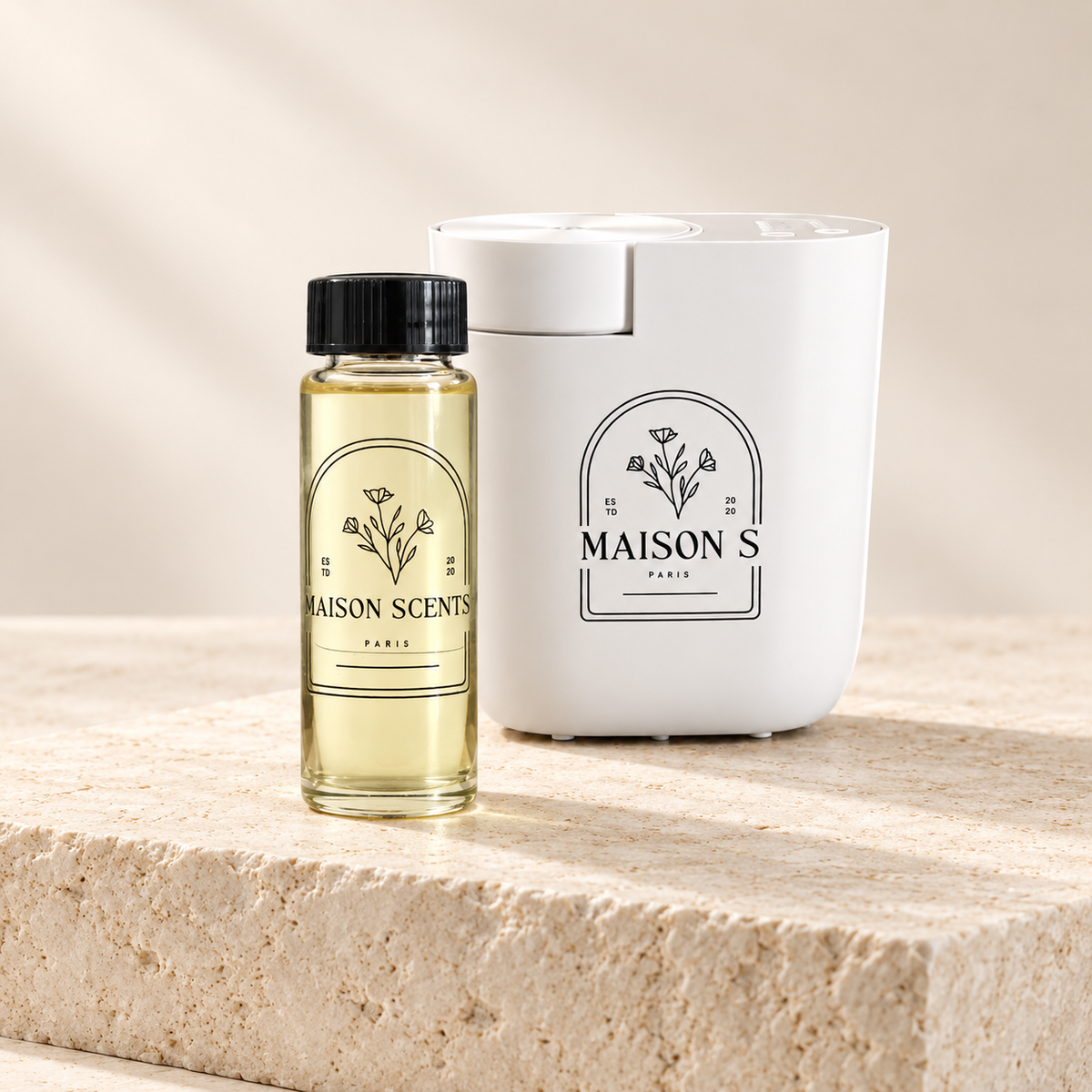 White Maison Scents Plug-In Diffuser with 50 ml fragrance oil bundle